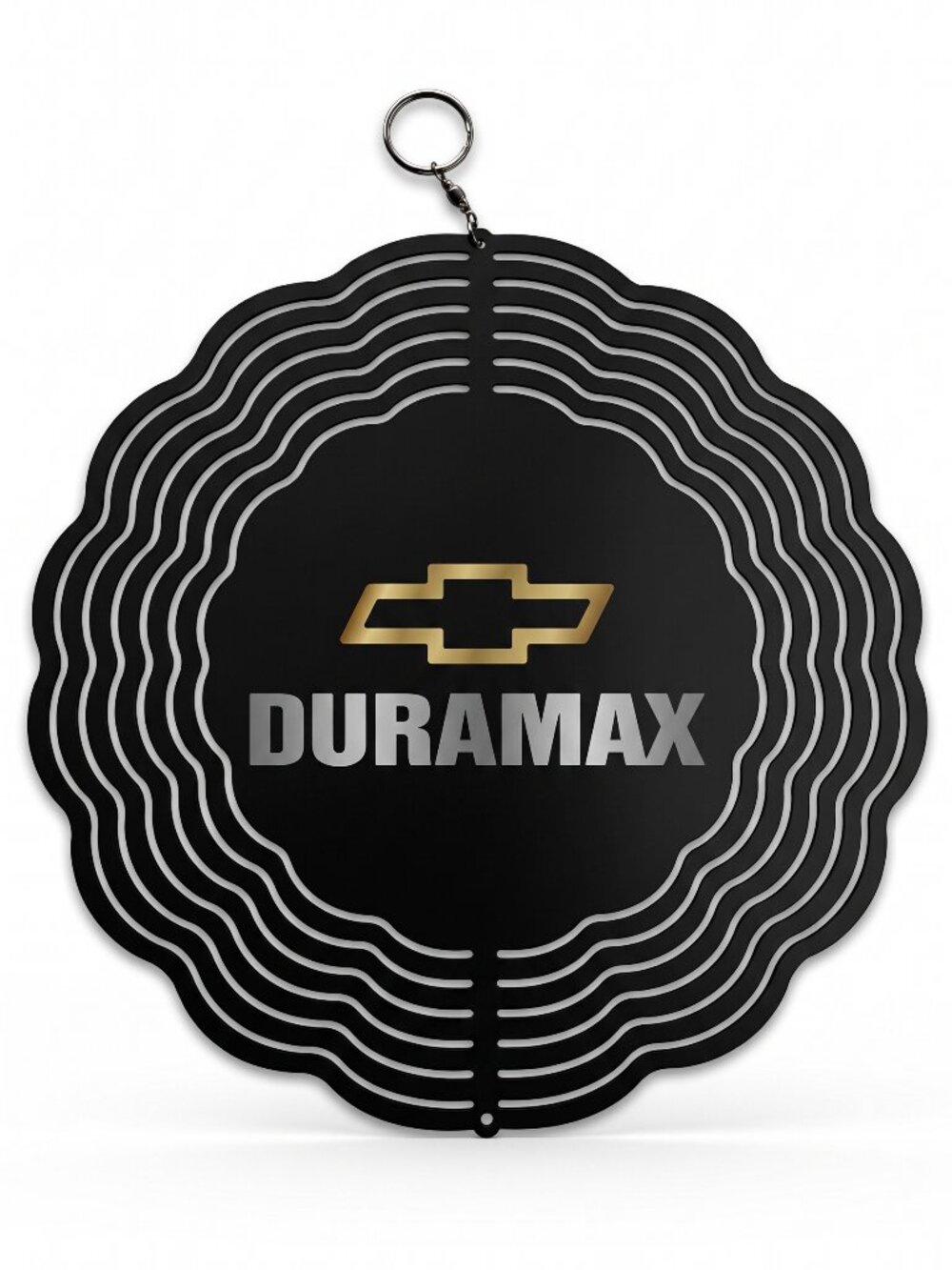 10" Chevy Duramax Kinetic Wind Spinner - Black Metal Hanging Yard Decor